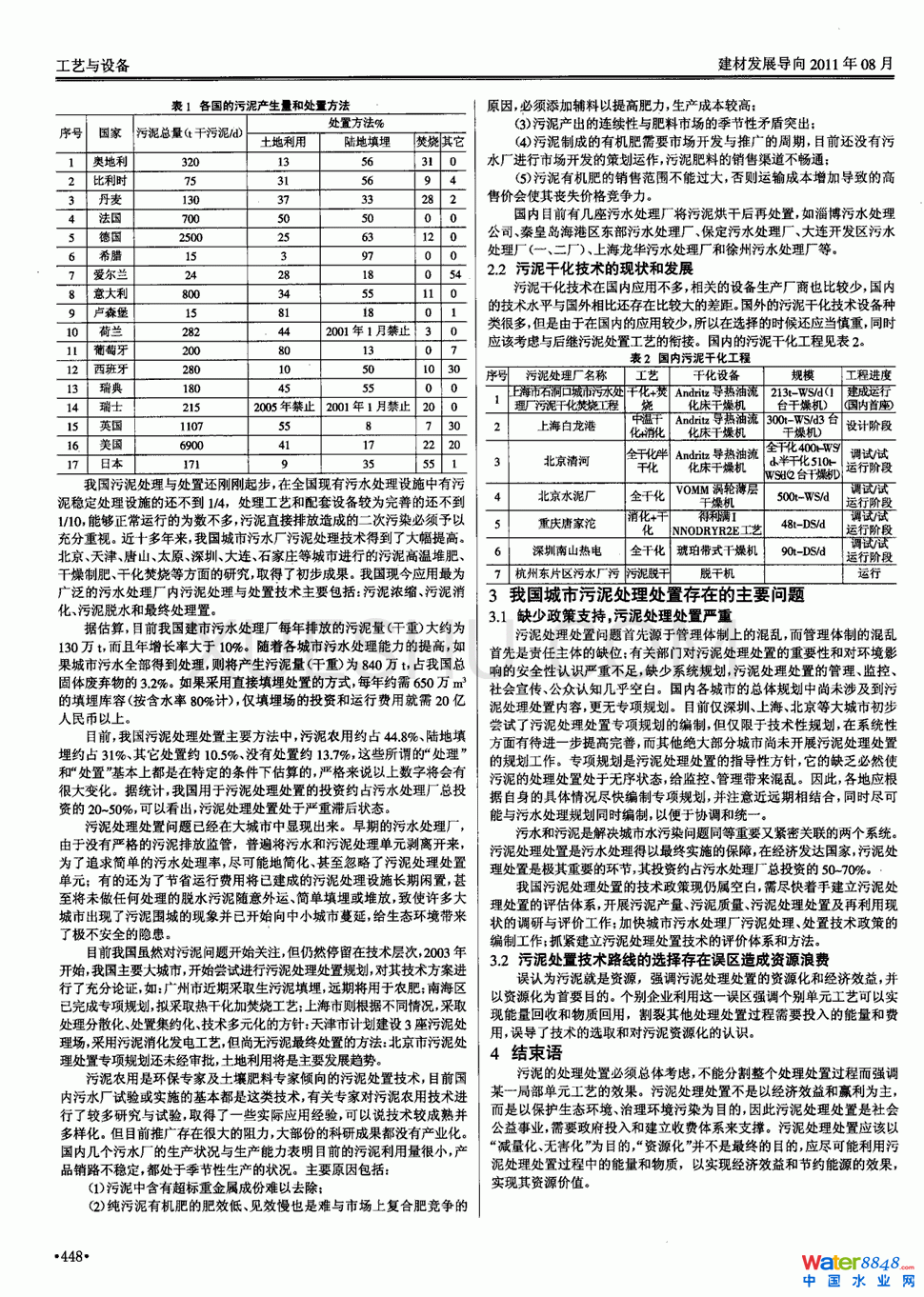 污泥處置現(xiàn)狀及對策第1頁